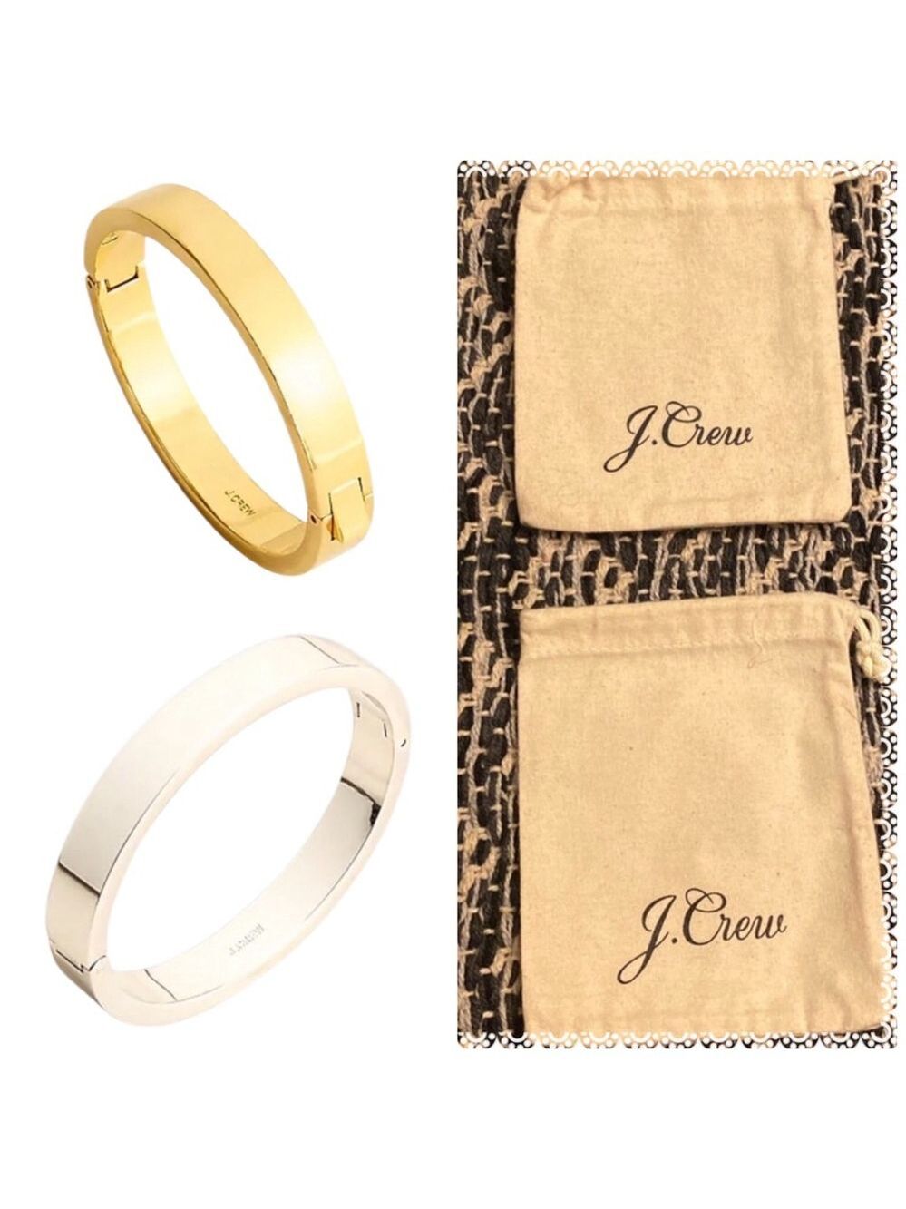 J. Crew Set of 2 3/8” Bangle Bracelets Gold and Silver OS with Dust Bags